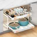 2-Tier Expandable Pull Out Cabinet Organizer, 21" Deep Heavy-Duty Slide Rail Slide Out Drawer Organizers with Adhesive Nano Film for Pots, Roll out Shelf Storage for Kitchen & Pantry Storage,White