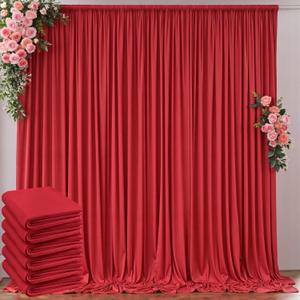 Outpain 30 ft x 8 ft Red Backdrop Curtain Panels, 6 Panels 5 ft x 8 ft Wrinkle Free Polyester Photography Backdrop Drapes, Wedding Party Home Decoration Supplies