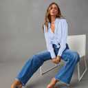 OMSJ Womens Striped Button Down Shirts Casual Long Sleeve Stylish Collared Office Work Blouses Tops (M)