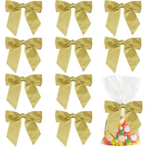 AIMUDI Satin Twist Tie Bows for Treat Bags 4.5" Pre-Tied Gold Bows with Twist Ties Gold Ribbon Bows for Crafts Premade Bows for Gift Wrap Christmas Tree Wedding Decor Party Favors Goodies - 36 PCs