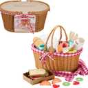 Fisher-Price Wood Pretend Play Toy Picnic Basket, 31-Piece Wooden Food Playset for Preschool Kids Ages 3+ Years