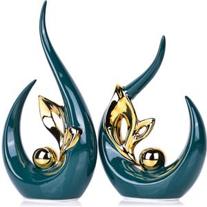 XMGZQ Teal Gold Ceramic Statues for Home Dcor Accents,Abstract Art Mid Century Modern Decor,Elegante Centerpiece Table Decorations,Green Sculpture for Entryway,Bookshelf,Tv Stand,Mantel,Coffee Table