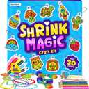 Dan&Darci Shrink Art Craft Kit for Girls and Boys Ages 6-12 - Shrink Magic Charm Making Kit with 30 Pre-Cut Shrink Plastic Templates - Kids Craft Birthday Gift for 7 8 9 10 Year Olds