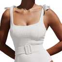 Saodimallsu Womens One Piece Swimsuit Belted (White, M)