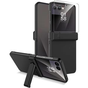 Miimall Kickstand Galaxy Z Flip 7 Case with Hinge Protection,[Military Grade Shockproof][Screen Protector] Anti-Scratches Nonslip Grip Full Body Cover,Rugged zFlip 7 Case with Stand,Black