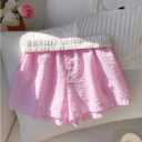 SOLY HUX Women's Striped Print Lounge Shorts Elastic Waist Button Loose Casual Summer Mini Shorts (Pink, L)