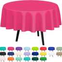QIKSION Hot Pink Round Tablecloth 2 Pack, 84 Inch Plastic Table Cover Disposable for Parties