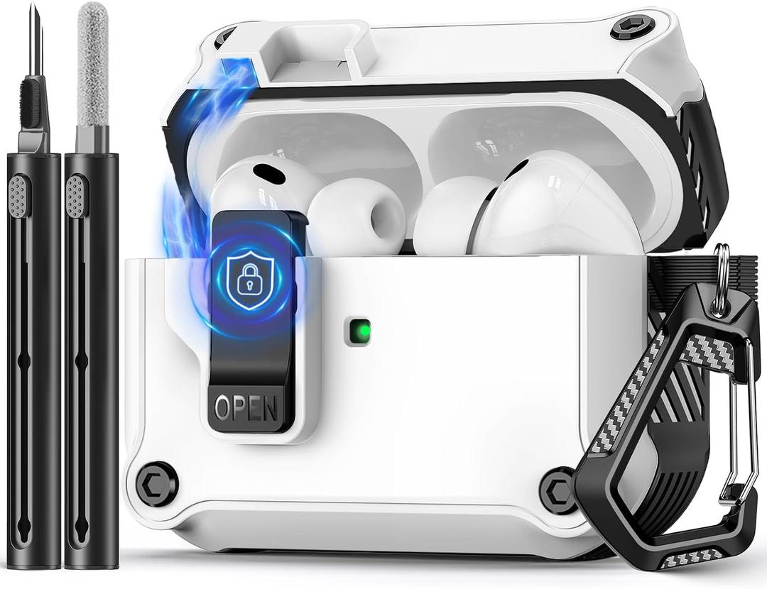 Pohgelan Compatible with AirPods Pro 3 Case, Magnetic Automatic Lock with Cleaning Kit, Compatible with Magsafe Cover-White