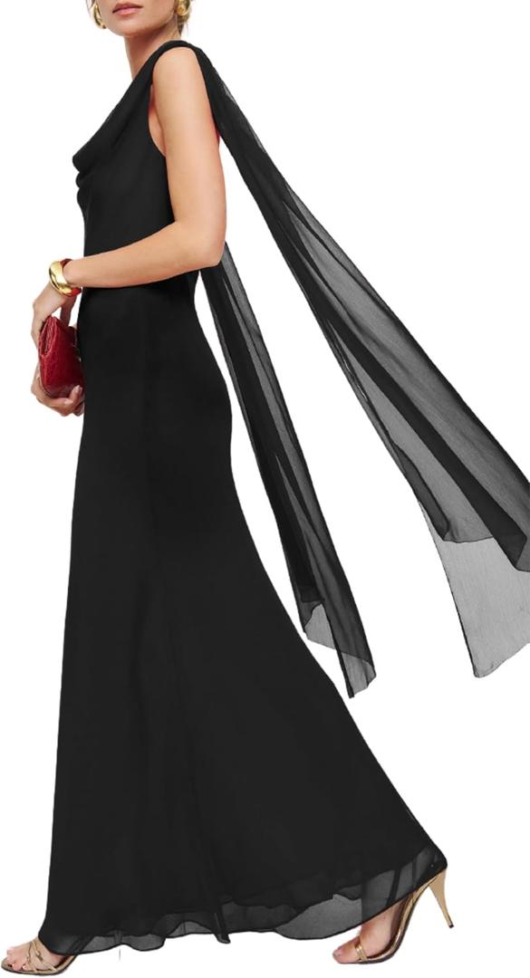 Parthea Women's Summer Formal Wedding Guest Dresses Sleeveless Backless Long Elegant Evening Party Maxi Bodycon Dress (Black, S)
