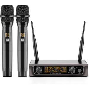 Lococo Wireless Handheld Microphone Karaoke System: Professional UHF Metal Dual Cordless Dynamic Mic Set - Long Transmission Range 200ft with Receiver for Home KTV, DJ Party, Church, Wedding, Meeting
