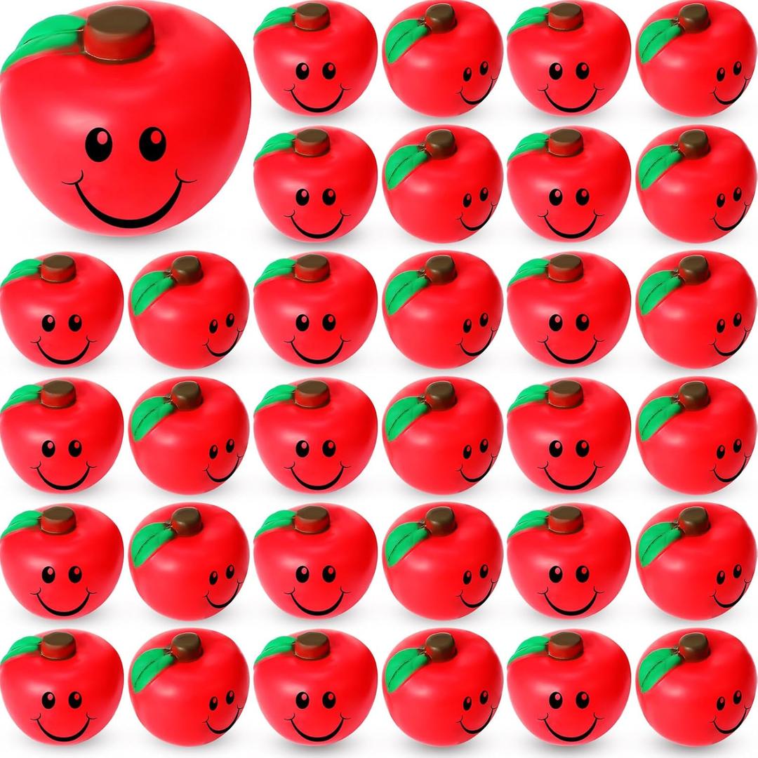 Jerify 30 Pcs Fruit Stress Ball Toys Red Fruit Smile Stress Balls Soft Foam Party Favors Bulk for Teens Adults Finger Exercise School Carnival Reward Gifts Party Favor Supplies(Red)