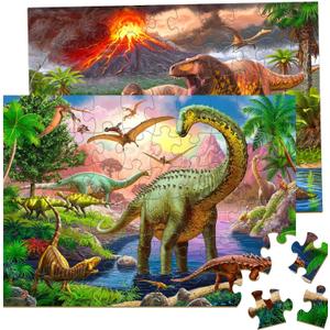 Puzzles for Kids Ages 4-6  2 x 60 Pieces Puzzles for Kids Ages 3-5 6-8  World of Huge Dinosaurs  Learning Educational Toys for Boy and Girl (2 Packs)