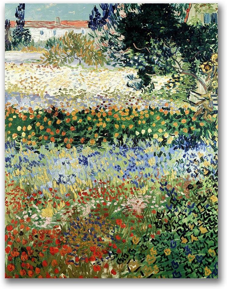 Wrapped Canvas Wall Art - Vincent Van Gogh 'Garden in Bloom' Wall Art for Living Room, Bedroom, or Office Dcor - 26x32