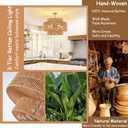 23.6" Rattan Light Fixtures Ceiling Mount, 6-Light Boho Flush Mount Ceiling Light with 3-Tier Hand-Woven Drum Shade, Rustic Rattan Chandelier for Dining Room Living Room Kitchen Island Farmhouse Foyer