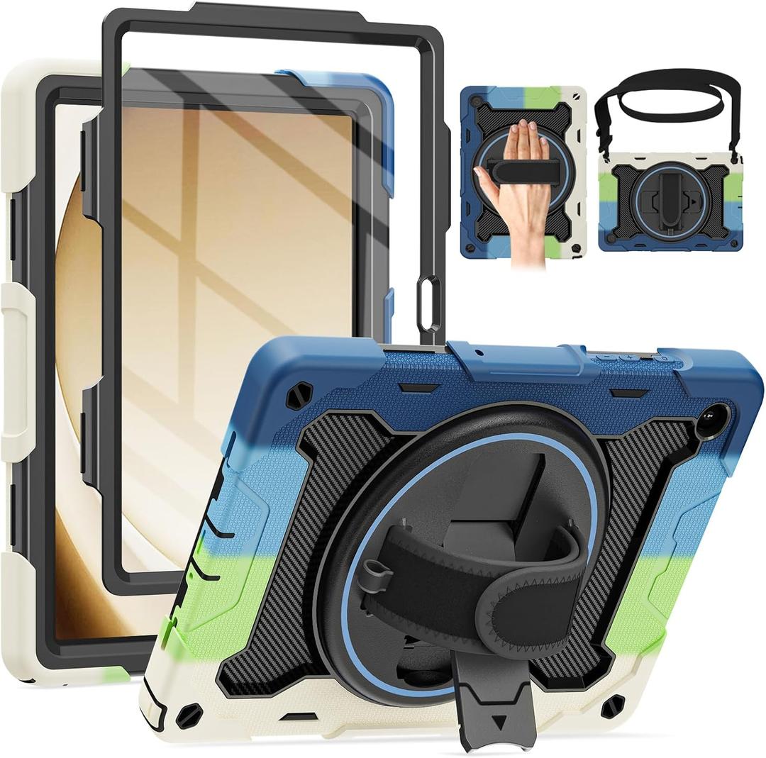 Case for Galaxy Tab A9 Plus 5G/ A9+ (11 Inch) with HD Screen Protector, Shoulder Strap, 360 Stand, Hand Strap |15ft Drop Protection| Case for Samsung Tablet A9 Plus SM-X210/X216/X218 for Kids (Blue/Black)