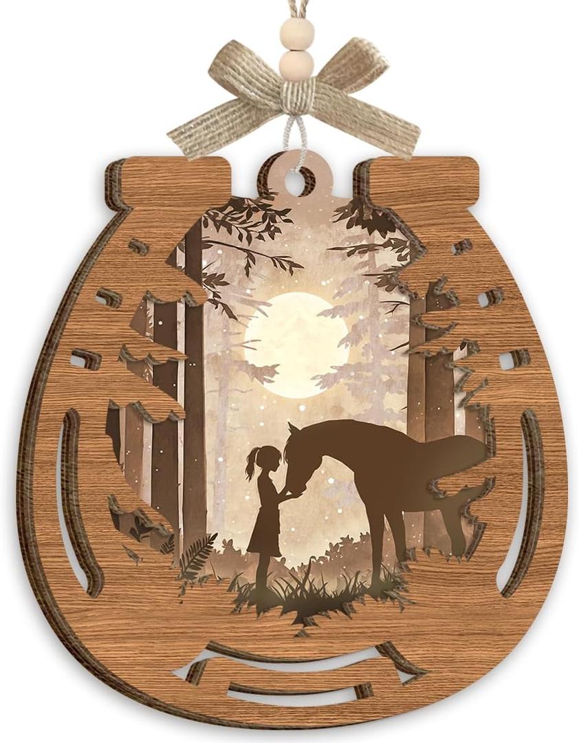 4 x Girl Horse Lovers Ornament 2025, Horse Gifts for Women, Girls, Teens, Kids, Wooden Ornaments for Christmas Horse Themed Party Decorations, Animal Lover Gifts as Christmas Horse Decor
