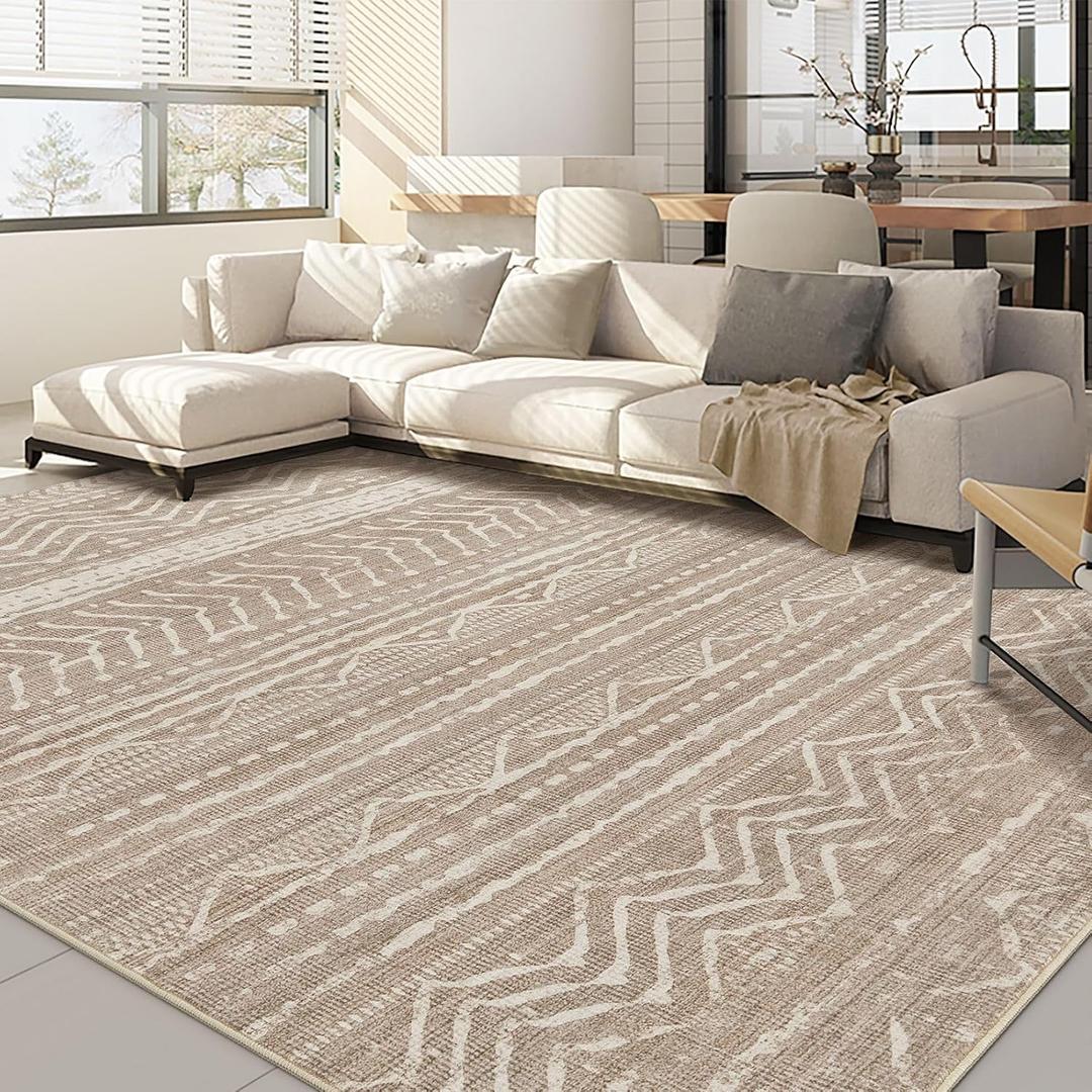 10x14 Area Rugs Living Room: Washable Boho Large Neutral Modern Soft Stain Resistant Farmhouse Indoor Floor Rug Non Slip Accent Carpet for Bedroom Nursery Kids Playroom Office Dining Room- Dark Brown