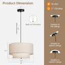 18" Modern Double Drum Fabric Pendant Light, Large Hanging Ceiling Chandelier Fixture with Dual Layer Fabric Shade, Ideal for Dining Room, Living Room, Bedroom, and Kitchen