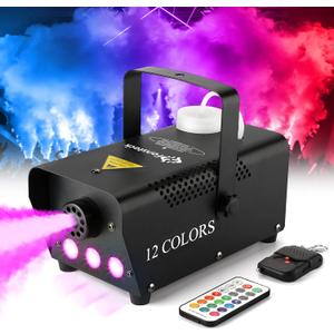 Fog Machine - Smoke Machine with 12 Colorful LED Lights Effect, 2000CFM Smoke Machine Fog Halloween with Wired and Wireless Remote Control, Ideal for Outdoor, Wedding, Parties, and DJ Stage