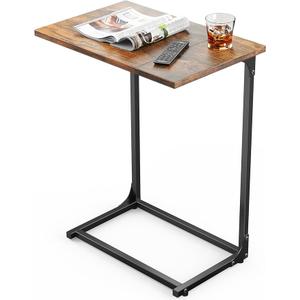 Pipishell C-Shaped Side Table, C Table for Sofa with Two-Piece Desktop & Metal Frame, Large Surface End Table for Living Room, Bedroom, Beside, and Home Office, Rustic Design