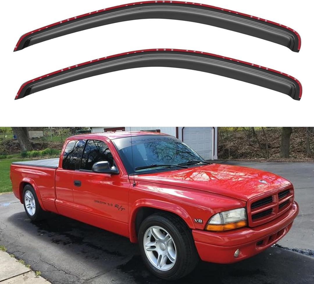 in-Channel Window Visors Rain Guards Shield for 1997-2004 Dodge Dakota Regular Cab, 2Pcs Window Vent Wind Deflectors Visors Shades for 97-04 Dakota Quad Cab