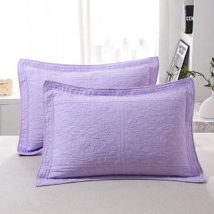 WINLIFE 100% Cotton Quilted Pillow Sham Floral Printed Pillow Cover (Standard, Purple) 26" X 20" (Pack of 2)