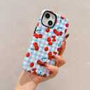 Designed for iPhone 13 Phone Case,Cute Flowers Cherry Bow Pattern with Shockproof Slim Soft TPU Hard PC Protective Phone Cases Cover for Women Girls Aesthetic-Blue Cherry
