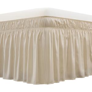 MEILA Wrap Around Bed Skirt Three Fabric Sides Elastic Dust Ruffled 16 Inch Tailored Drop,Easy to Install Fade Resistant-Beige, Queen/King