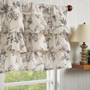 JINCHAN Ruffled Valance Curtain Linen Floral Kitchen Valance for Window 18 Inch Shabby Chic Small Window Treatment for Living Room Farmhouse Vintage Chic Style Light Filtering Rod Pocket 1 Panel Black (Butterfly | Black on Beige)