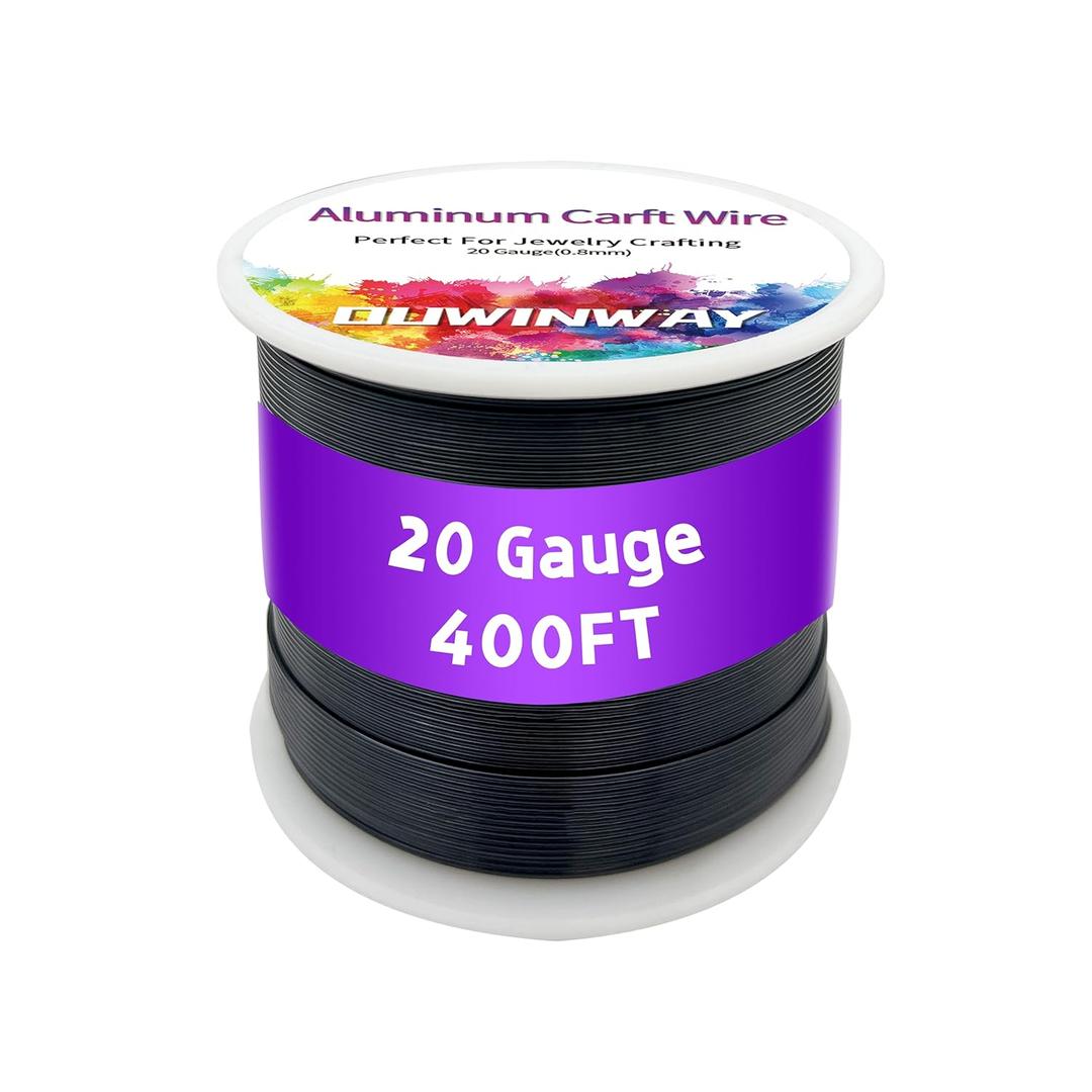 20Gauge Black Aluminum Crafts Wire 400FT, for Jewelry Crafting, Gemstone Metal Coiling, Sculpting, Armature, Jewelry Making Beading Floral Soft DIY Metal Craft Art Wires Colored and Soft