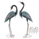 YEAHOME Garden Decor Outdoor Statues, 40"/37" Large Metal Heron Standing Yard Art, Blue Crane Lawn Sculptures Garden Decor for Outside Patio Porch Backyard, Pack of 2