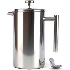 Extra Large French Press, French Press Coffee Maker 61 oz (1.8L), Insulated Stainless Steel French Press XXL Large Capacity Double Walled with Spoon for Espresso Coffee or Tea