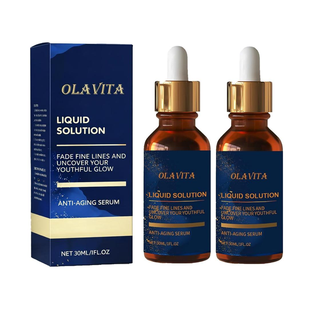 OLAVITA Liquid Solution Anti Aging Serum  Vitamin C, Retinol, Vitamin E & Aloe Facial Formula, Helps Improve the Look of Fine Lines, Pores & Uneven Texture (2 Pack)