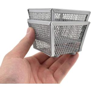 HAHIYO Stackable Paper Clip Mesh Holder cup 2.2" Height 2 Pack Silver Sturdy PaperClip Holder Container for Desk Drawer Organizer Collection for Home Office School Soft Foam Feet No Sharp Edges (3 x 3 x 2.2 inches-2P)