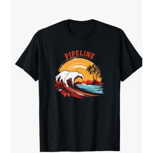 Retro Sunset Pipeline Hawaii Summer Surfing T-Shirt S