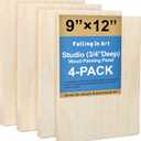 Falling in Art Unfinished Birch Wood Canvas Panels Kit, 4 Pack of 9x12’’ Studio 3/4’’ Deep Cradle Boards for Pouring Art, Crafts, Painting and More