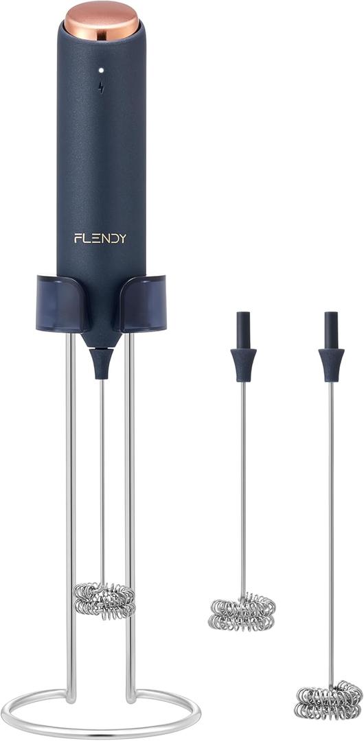 Rechargeable Milk Frother Handheld, Coffee Frother Handheld with USB-C Charging Stand, Electric Drink Mixer Handheld, Mini Electric Whisk Frother for Coffee, Matcha, etc (Midnight Blue)