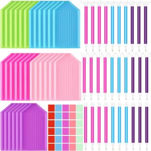 Affrolling 90 Pcs 5d Diamond Art Painting Tools and Accessories Kits Include Drill Pens with 3 Drill Sizes, Plastic Diamond Trays, Glue Clay, Rhinestone Art Painting DIY Accessories(Multicolor)