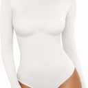 MANGOPOP Women's Boat Neck Long Sleeve Bodysuit Basic Thong Body Suit Fall Going Out Tops 2025, White, Small