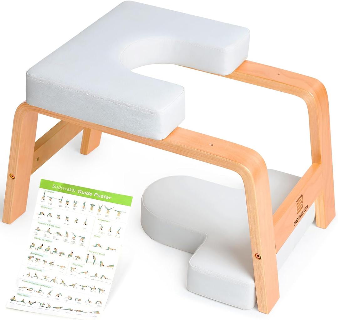BODYWAKER Yoga Headstand Bench, Stand Yoga Chair for Balance Training, Core Strength Building, Upside Down Chair for Relaxation, Handstand Trainer Inversion Chair for Home Gym (White)