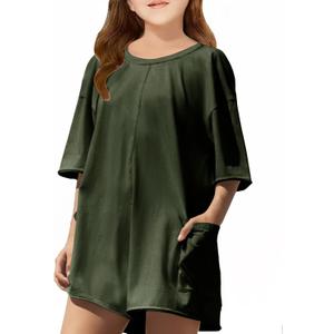 CharmWM Girls Summer Casual Romper Short Sleeve Oversized Jumpsuit Kids Shorts Teens Fashion Cothes (5-6 Years, Army Green)