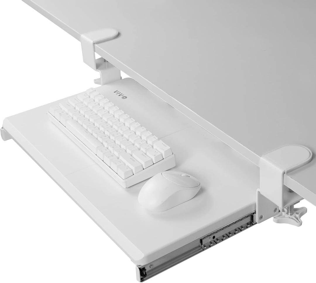 VIVO Small Keyboard Tray, Under Desk Pull Out with Extra Sturdy C Clamp Mount System, 20 (26 Including Clamps) x 11 inch Slide-Out Computer Platform Drawer, White, MOUNT-KB05ES-W (20 inch)