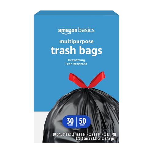Amazon Basics Multipurpose Drawstring Trash Bags, 30 Gallon, 15 count