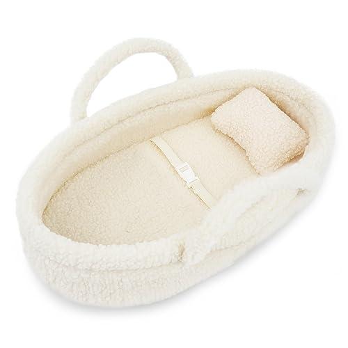 Cozy Dream Doll Bassinet - Baby Doll Portable Carrier - Fits for American Girl Dolls or Teddy Bears up to 14" - Cream White