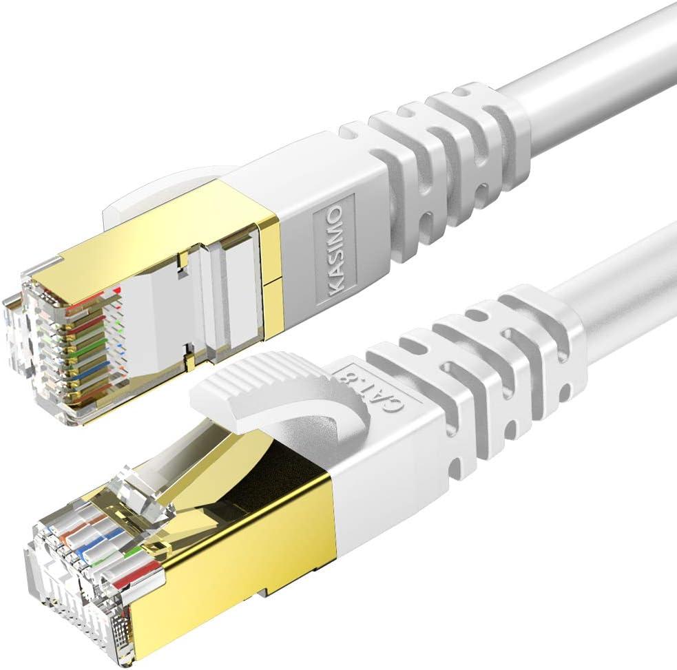 KASIMO CAT8 Ethernet Cable 5 FT 2PACK, Cat 8 Ethernet Cable 40Gbps with Gold Plated Plug SFTP CAT8 RJ45 Connector Gaming LAN Cable for Router, Modem, Gaming, Xbox, PS4, PS5(White, 5FT 2 Pack)