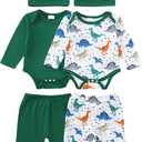 Newborn Baby Boy Clothes Infant Boys Outfits Romper 2-Pack Cute Baby Boy Pants Set Hat 0 3 6 9 12 18 Months (Green)