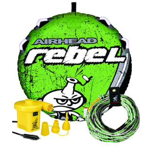 Airhead Rebel Towable Kit 1 Rider Tube with Rope and Pump, Kwik-Connect Tow, Double-Stitched Full Nylon Cover & Speed Safety Valve for Easy Inflating & Deflating