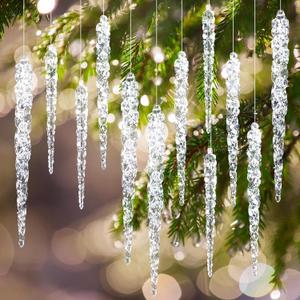 Patelai 12 Pcs Acrylic Icicles Hanging Ornaments Clear Christmas Tree Icicles Pendant Decorative for Christmas Xmas Holiday Wedding Party Decorations