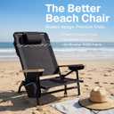 WOVN Premium Reclining Beach Chairs - Portable Lay Flat Folding Beach Chair for Adults - Includes Shoulder Backpack Strap, Pillow, 2 Pockets, and Cup Holder - Black