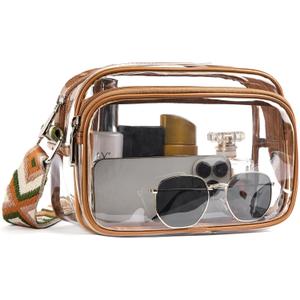 BOSTANTEN Clear Bag for Women Stadium Approved Clear Bags Small Crossbody Purse Trendy for Concerts Sports Events (Z04-brown)